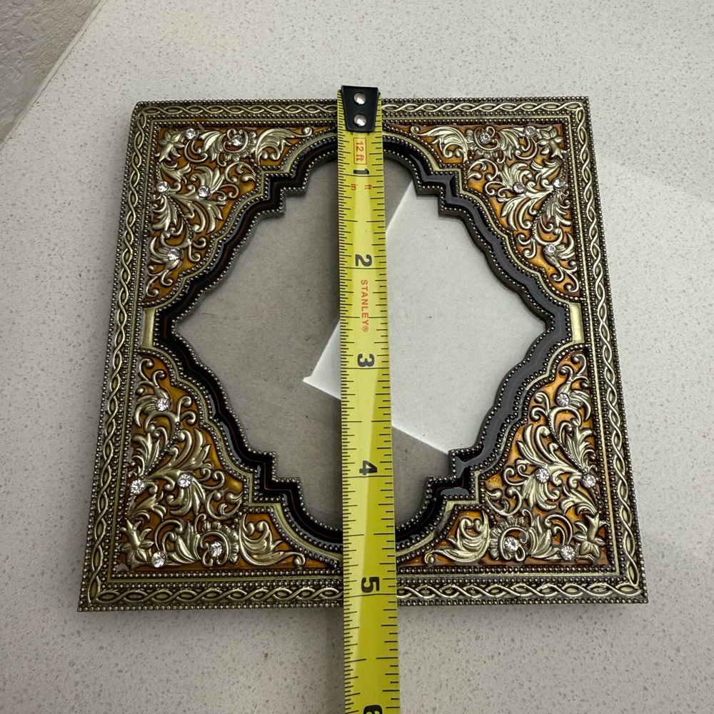 Ornate Black Tan Gold Tone Enamel Floral Rhinestones Frame Heavy - Picture 15 of 15